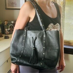 Hand Crafted Black Leather Tote with Stud Embellishment